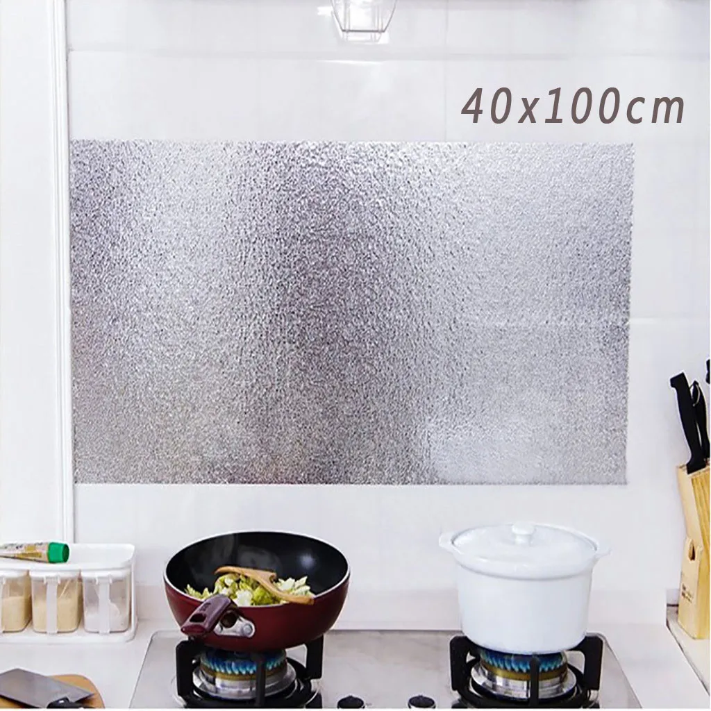 40*100cm Kitchen Oil-proof Stickers Waterproof Aluminum Foil Stove Cabinet Self Adhesive Wall Sticker Wallpaper 20MAR3 | Дом и сад