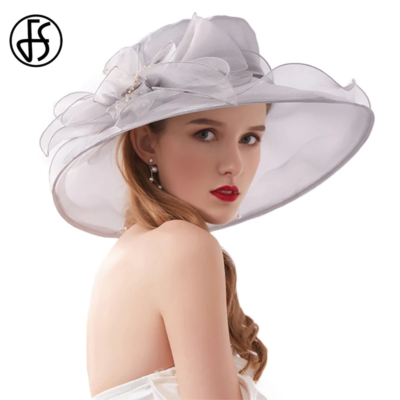 Женская дышащая шляпка для церкви FS серая или фиолетовая с широкими полями из