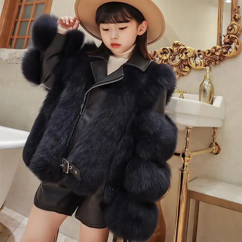 Fashion Baby Girls Autumn Winter New Zipper Faux Fox Fur Jacket Coat Children Clothing Warm Turn Down Collar Cool Outerwear C203