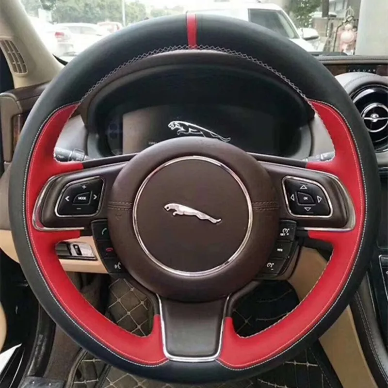 

DIY hand-stitched suede Leather car steering wheel cover for Jaguar XFL F-TYPE F-PACE XE XF XJL E-PACE Interior Auto Accessories
