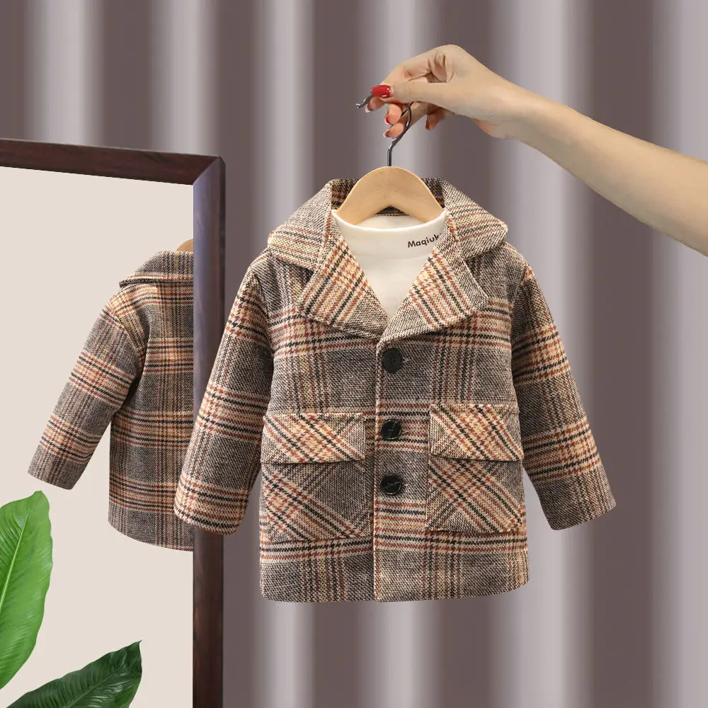 

Шерстяное пальто для мальчиков, утепленное бархатное Детское пальто, новинка 2021, осенне-зимняя одежда, шерстяное пальто средней длины для м...