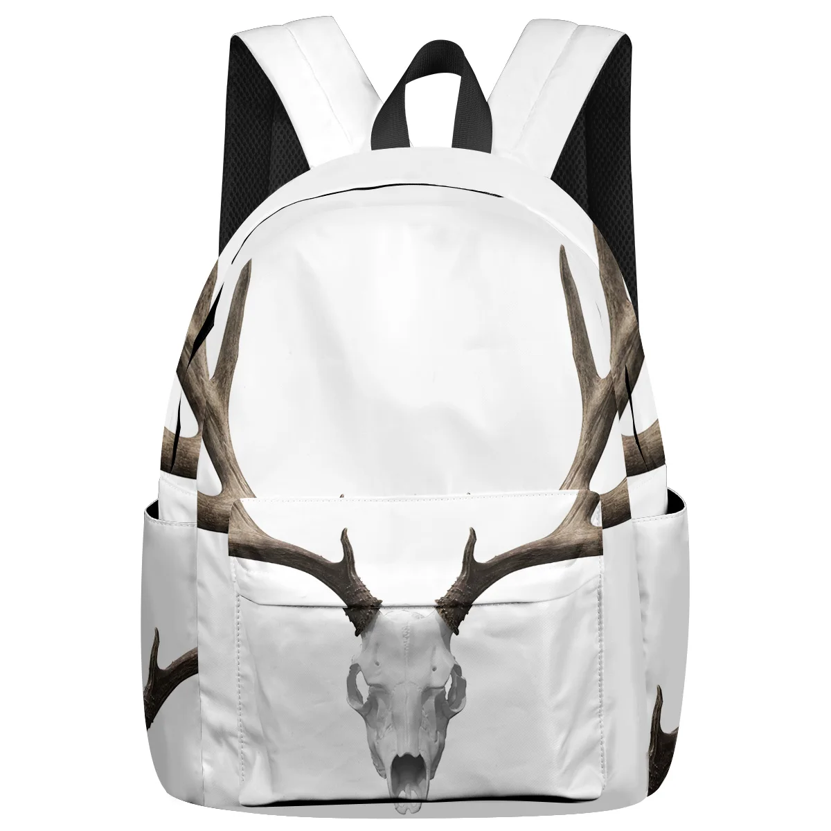 Белый рюкзак с оленями черепами рогами головой животного студенческий для