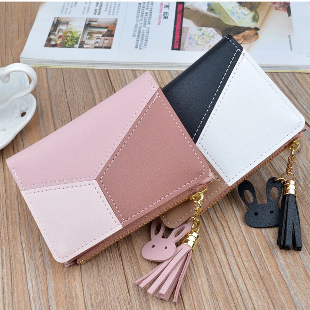 Women Wallets Short Zipper Patchwork Panelled portefeuille femme cuir Coin Purse Card Holder Bag portfele | Багаж и сумки