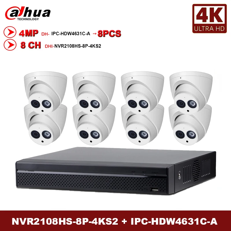 

DH 6MP Cameras Kit: 8channel NVR2108HS-8P-4KS2 8CH with 8 POE ports 4k NVR & 8pcs 6MP IPC-HDW4631C-A 6MP Built-in MIC
