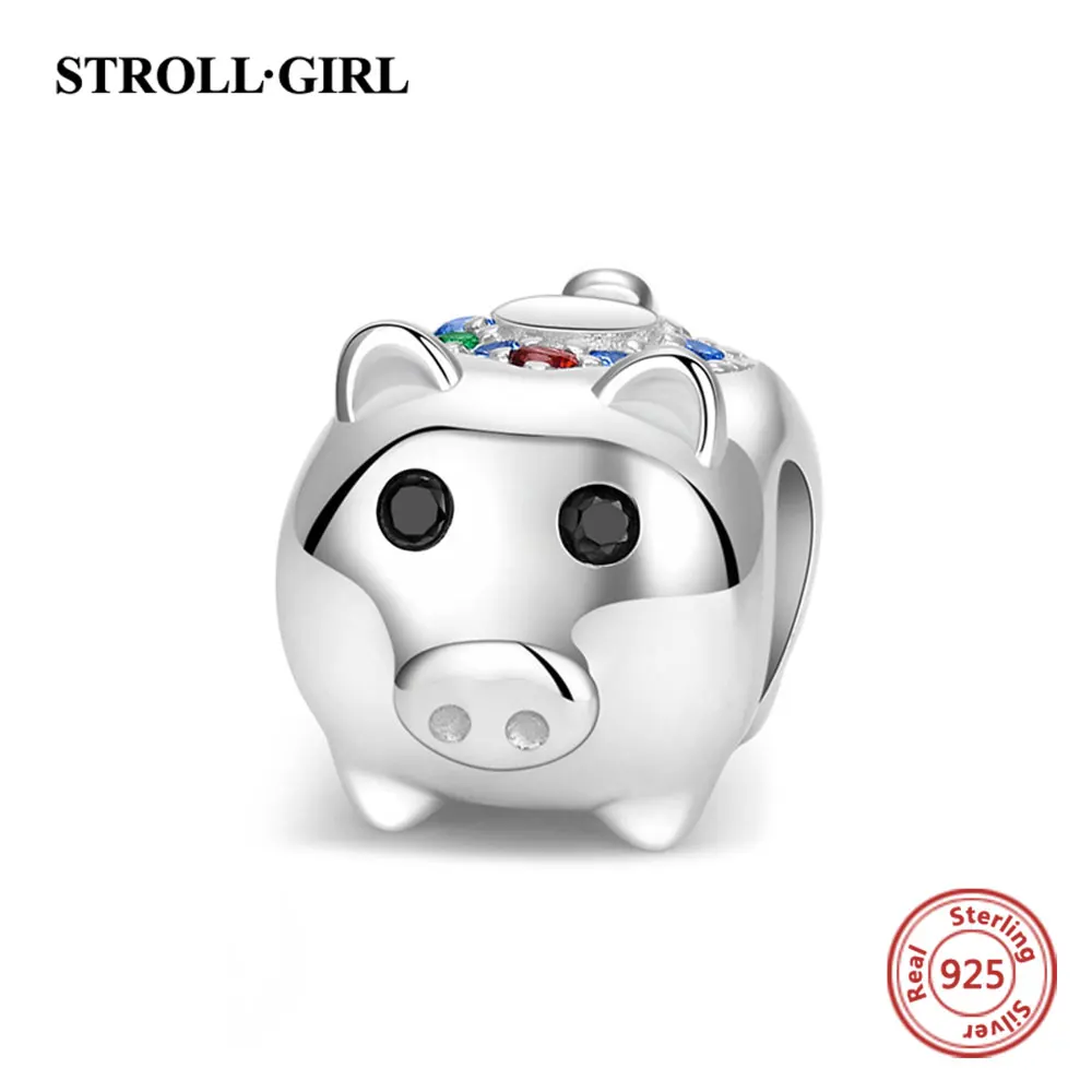 

Little Piggy Animal Pig Charms 925 Silver Colorful Zircon Beads Fit European Bracelet for Women 2021 Fine Jewelry Birthday Gift