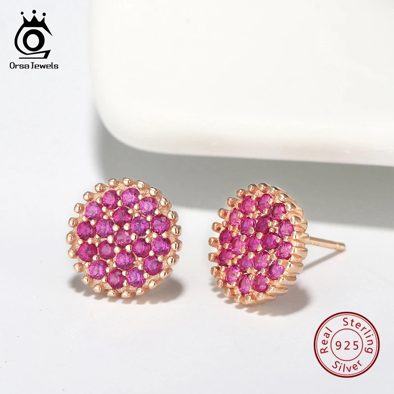ORSA JEWELS новейший цветок серьги гвоздики AAAA розовое золото циркон Настоящее серебро 925 пробы женские серьги Элегантные ювелирные изделия SE161