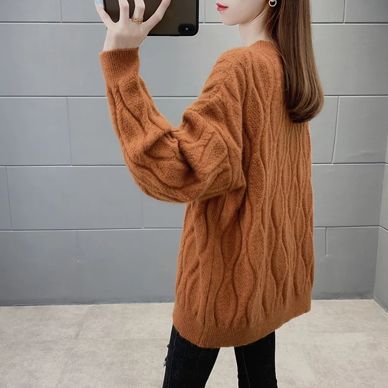 

2021 Fashion Twist Sweater Women Autumn Winter Long Sleeve Basic Tops Loose Casual Knitted Pullovers Plus Size Pull Femme T206