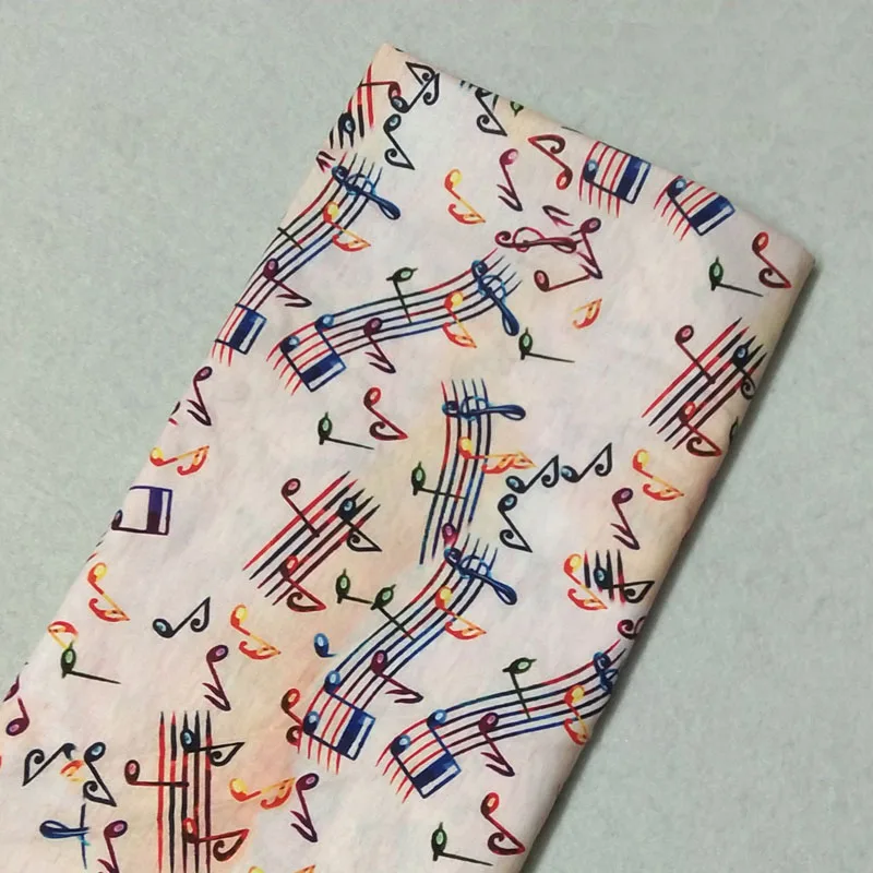 Красивая красочная хлопчатобумажная ткань с принтом музыкальных нот 50x105 см для