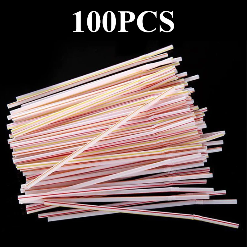 

100pcs Disposable Plastic Drinking Straws 8 Inches Long Colorful Striped Bendable Elbow Straws Party Bar Drink Accessories