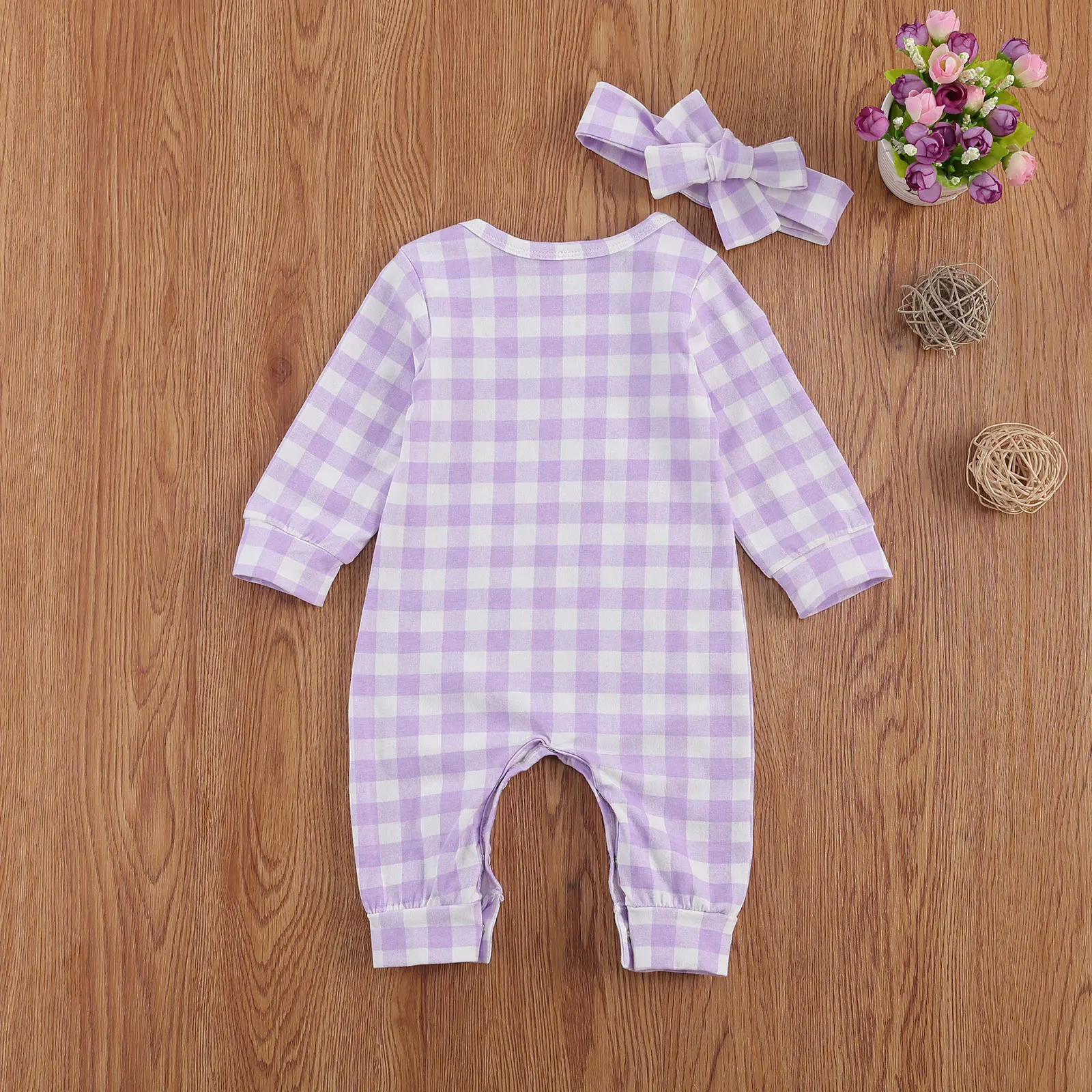 

2020 New Fall Autumn 0-18M Newborn Baby Girl 2Pcs Set Long Sleeve Plaid Romper+Headband Toddler Infant Outfit Clothes 3 Colors
