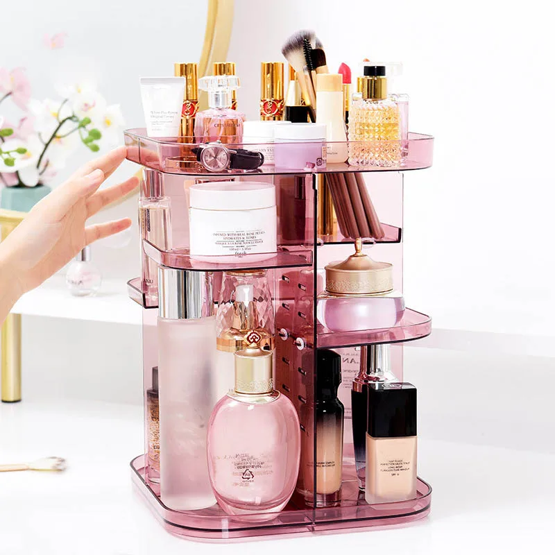 

New Dressing Table 360-Degree Rotating Makeup Organizer Brush Holder Transparent Pattern Lipstick Organizer Cosmetic Storage Box