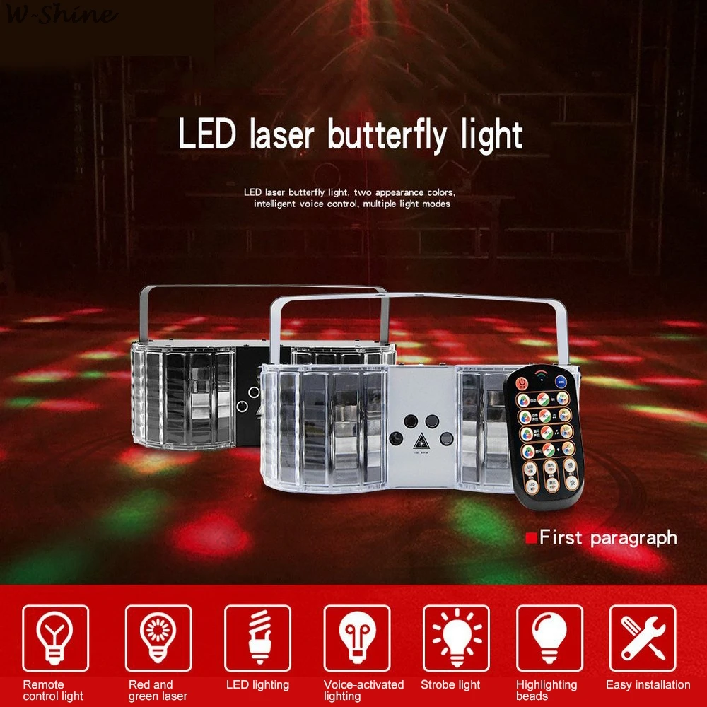 4 Lens Butterfly Laser Light 25W LED Bar Light Rotating Stage Lighting Voice-activated KTV Nightclub Room Show Flash Lamp