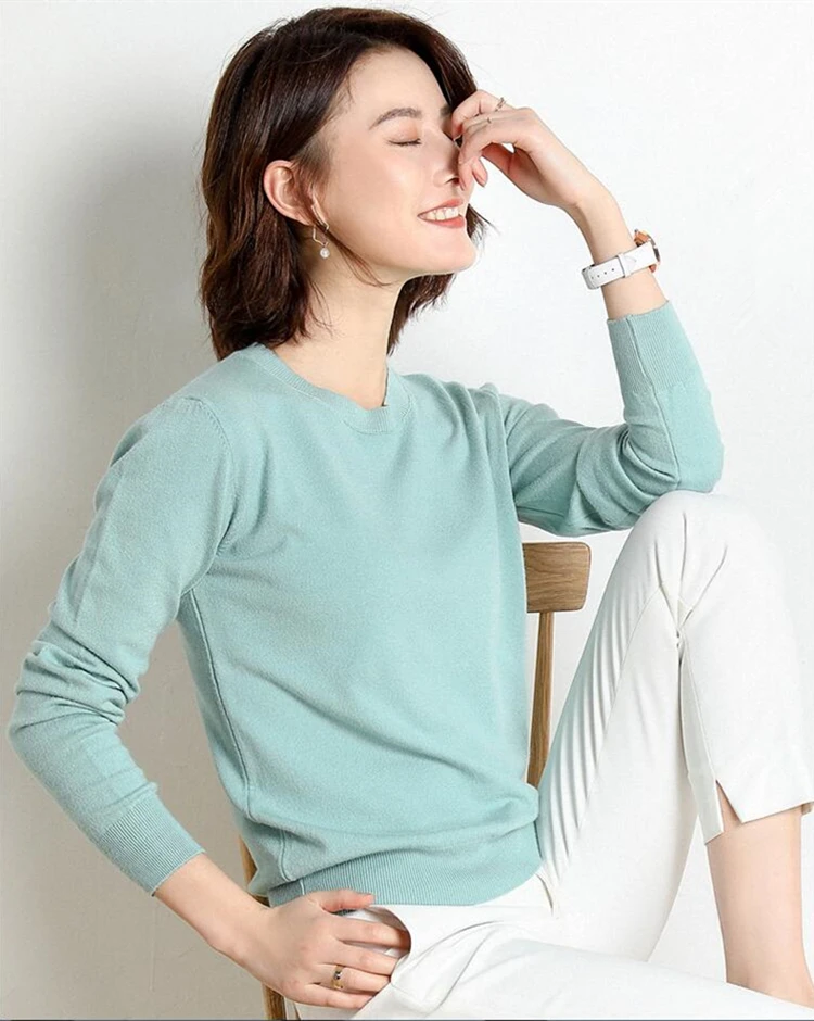 Mint green Женский свитер с круглым вырезом GCAROL, яркий повседневный свитер из 30%-ной шерсти, эластичный вязаный пуловер на осень и зиму размеров S-3XL - Цвет: Mint green