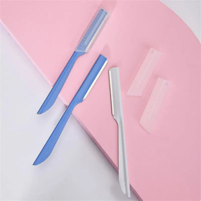 

3 Pcs/set Safety Type Protective Eyebrow Trimming Knife Reticulated Stainless Steel Eyebrow Knife Makeup Eyebrow Scraping Tool