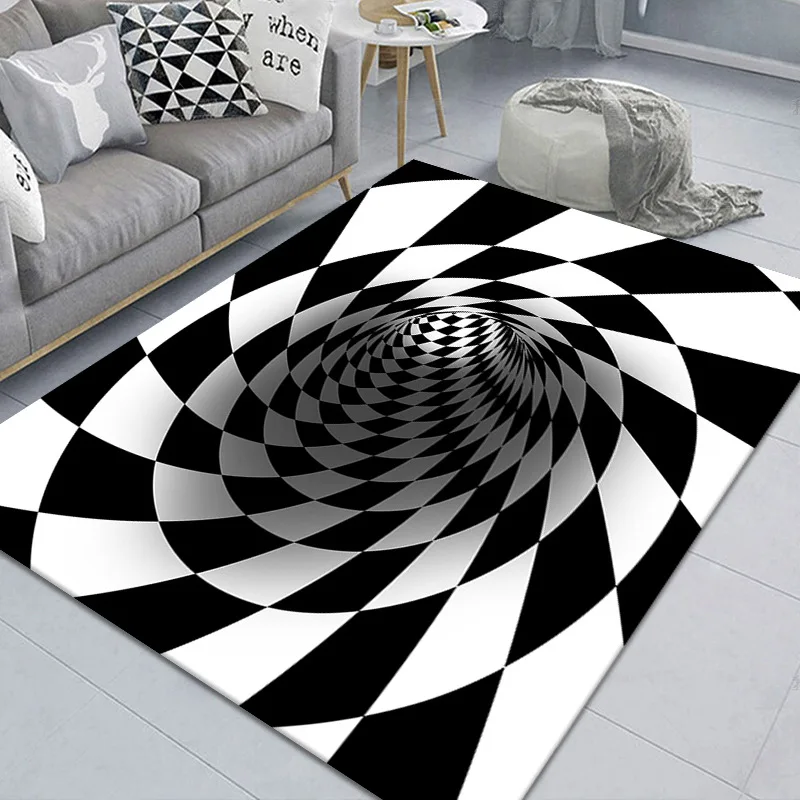 New 3D Vortex Illusion Black White Carpet Areas Rug Non-slip Kitchen Floor Mat Abstract Geometric Living Room Bedroom Decor | Дом и сад