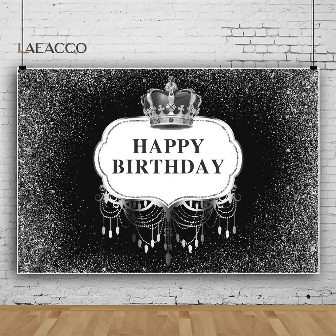 

Happy Birthday Photo Backdrop for Baby Newborn Grey Style Royal Crown Polka Dot Customized Photographic Background for Studio