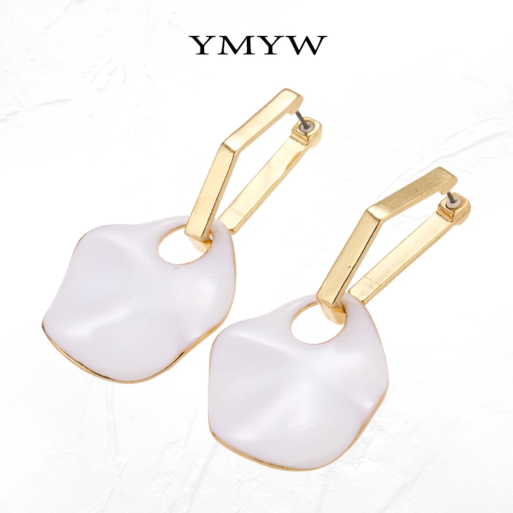 YMYW трендовые элегантные белые эмалированные геометрические висячие серьги с