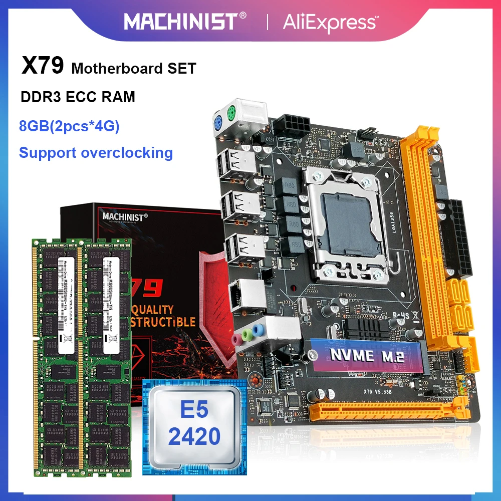 MACHINIST X79 Motherboard Set LGA 1356 With Xeon E5 2420 CPU Processor DDR3 ECC RAM 8GB(2*4G) M.2 NVME Mini DTX Dual Channel 3.3 |