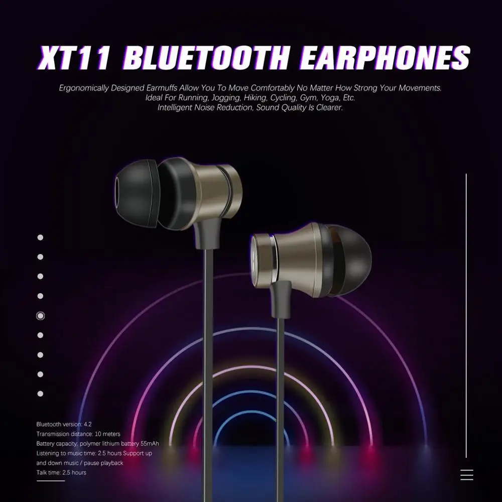 XT11 шумоподавляющая гарнитура спортивные магнитные наушники бас и стерео 8 часов