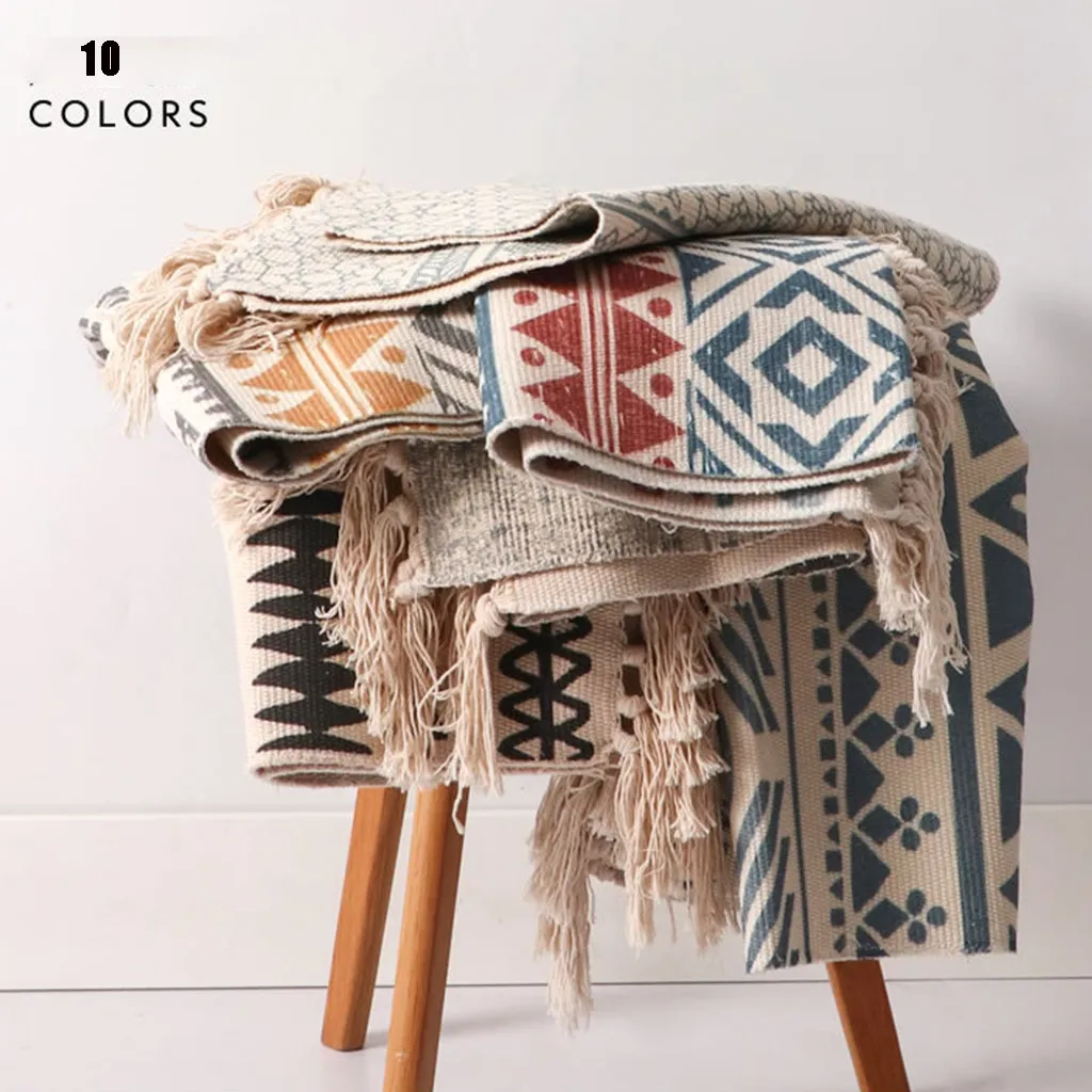 Богемный Плетеный вручную коврик из хлопка и льна с принтом растений