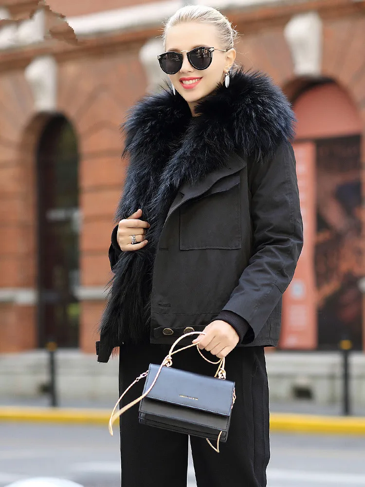 Женский пуховик с воротником из меха енота зимняя теплая парка в Корейском стиле