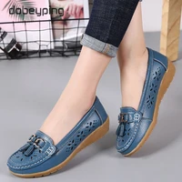 dobeyping cut outs summer shoes woman genuine leather women flats slip on womens loafers breathable female moccasins shoe 35 44