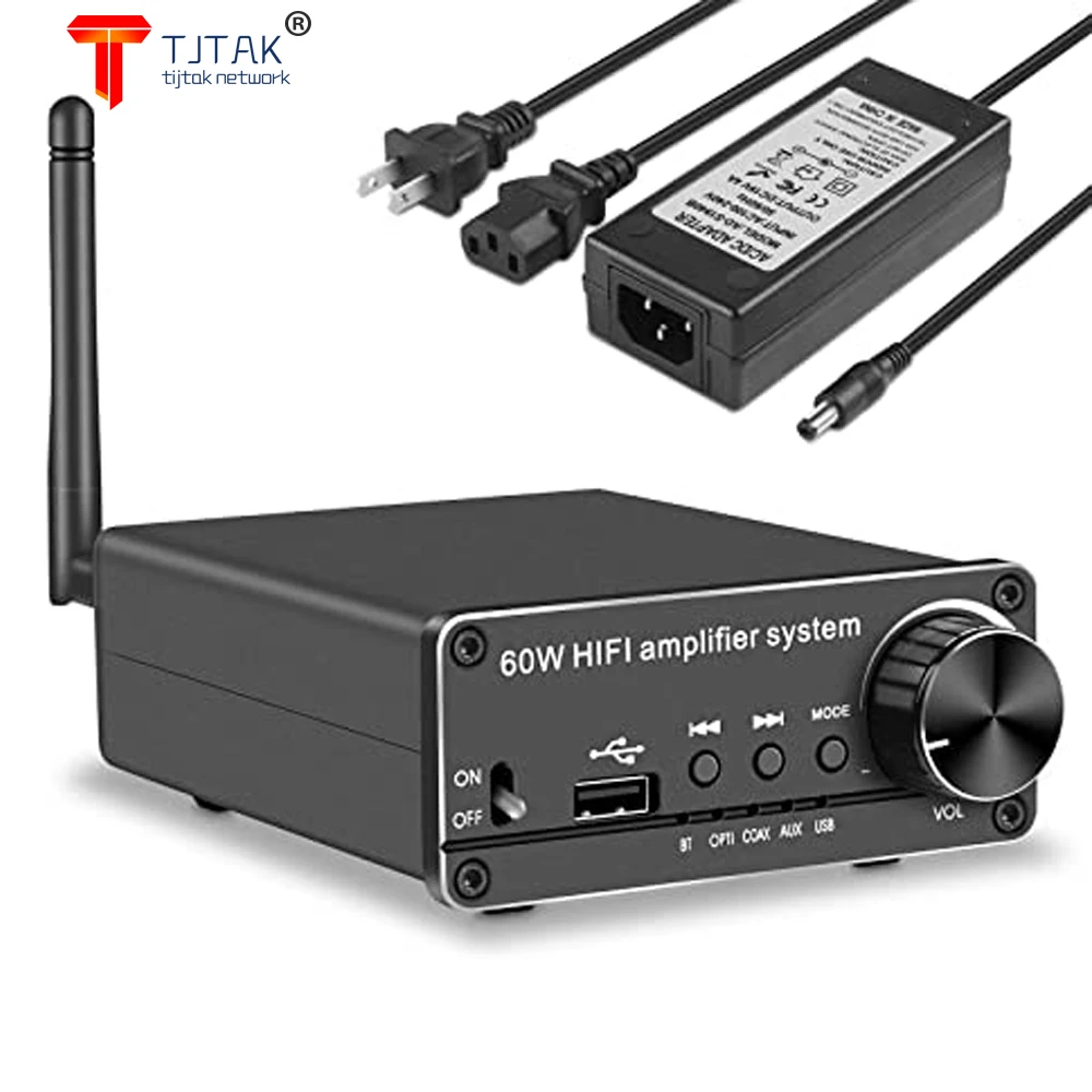

Bluetooth 5.0 Stereo Audio Amplifier 192KHz DAC Digital to Analog Audio Converter Optical/Coaxial/AUX 2 Mini HiFi Integrated Amp