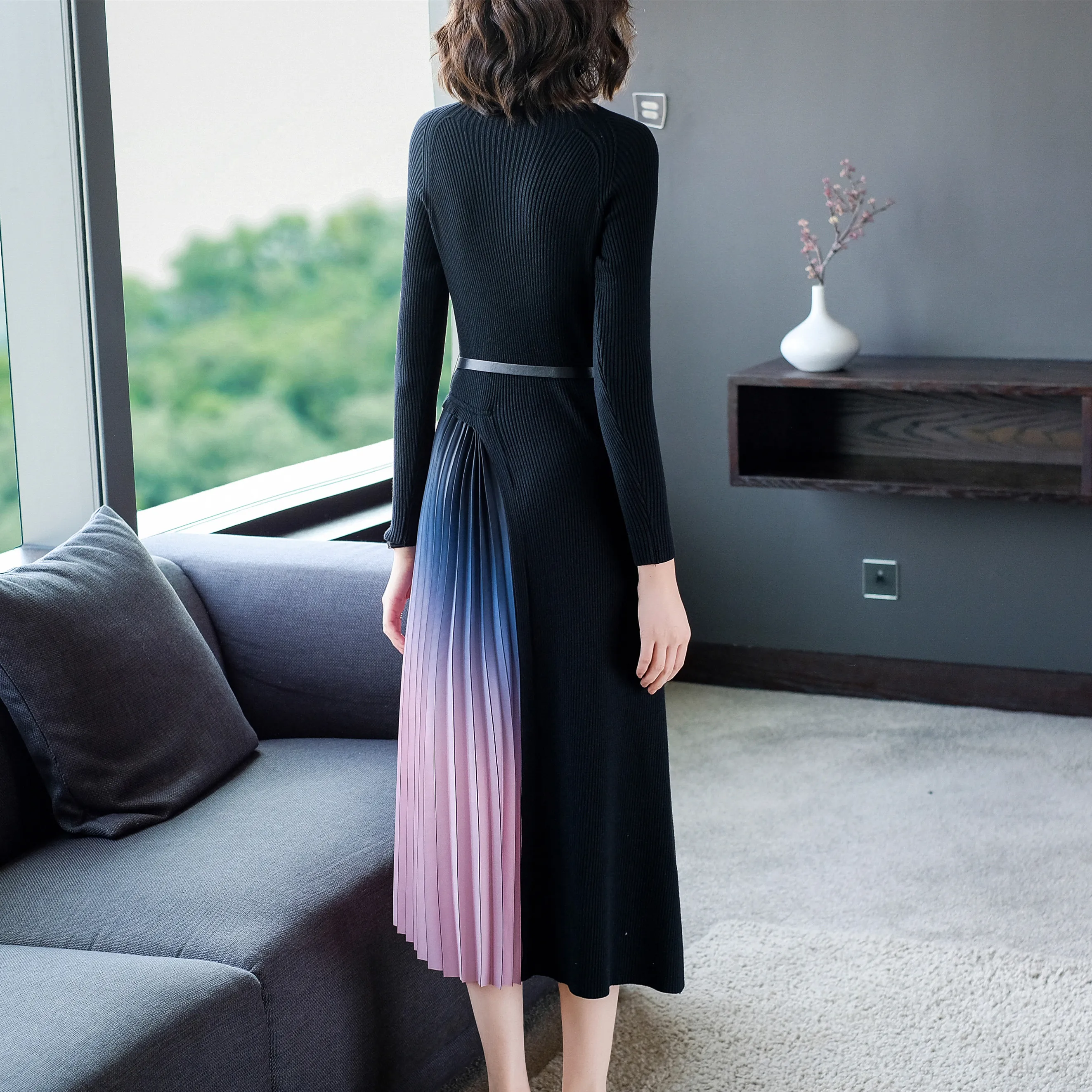 

Fashion Korean Sweater Dress Women Knitted Sweaters Dresses Pleated Women Dress Plus Size Woman Thick Sweaters Dresses Elegant