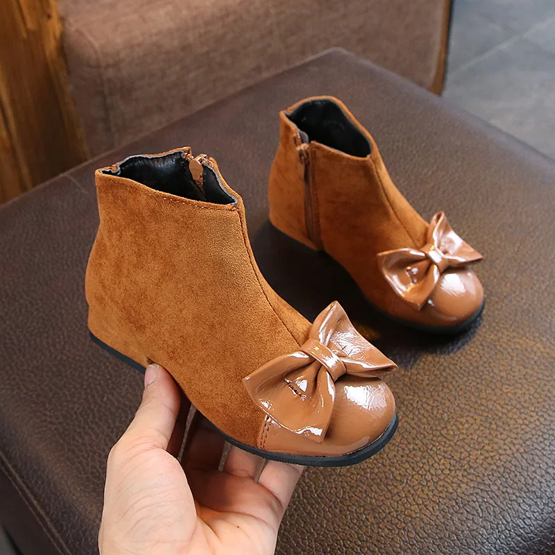 Осень/Зима 2018 Новые короткие ботинки для девочек с бантом Детская Хлопковая
