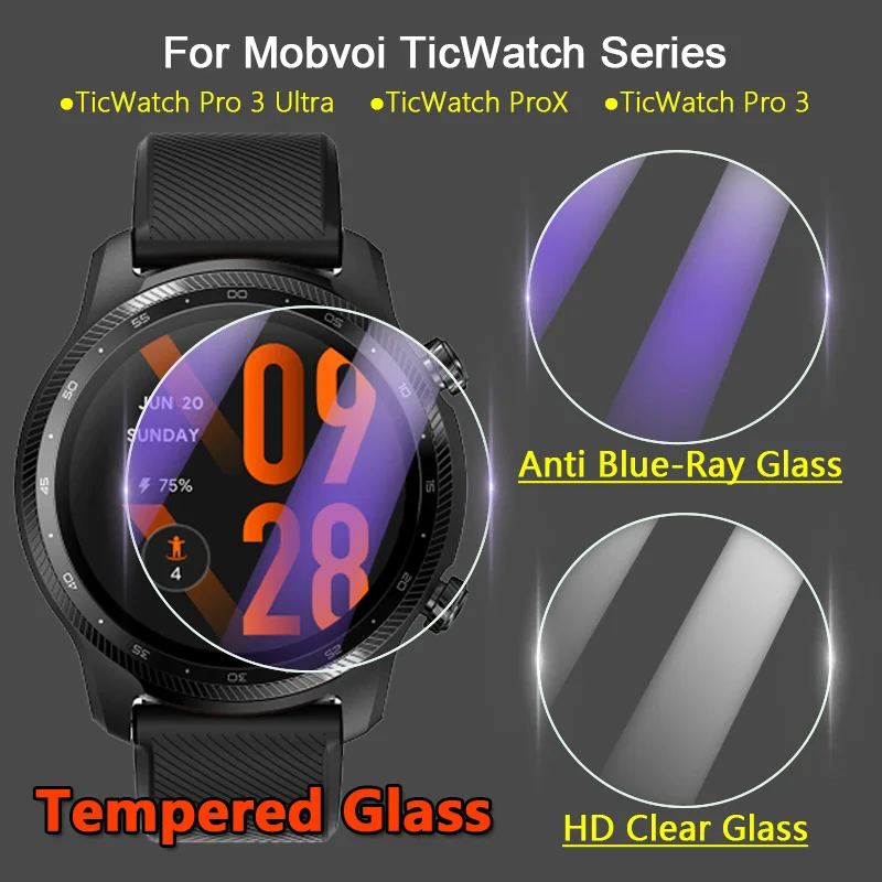 5Pcs Screen Protector For TicWatch Pro 3 Ultra GPS ProX Smart Watch 2.5D HD Clear / Anti Blue-Ray Tempered Glass Protective Film