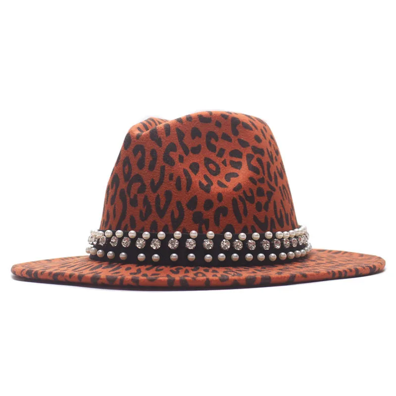 Шляпа Унисекс шерстяная с широкими полями леопардовая Жемчужной Лентой