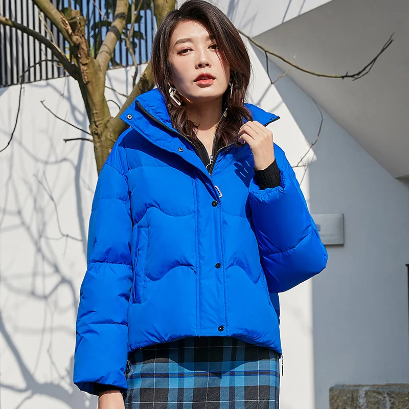 BG 2019 Winter Jacket Women Stand Collar Solid BLUE Female Down Coat Loose Oversized J90132304D | Женская одежда