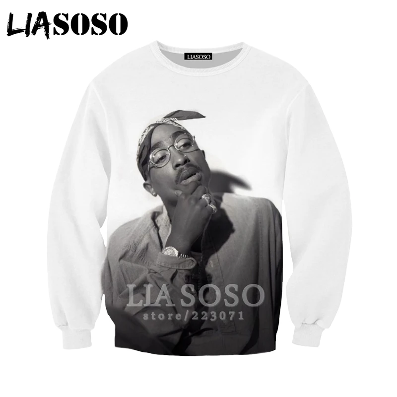 2pac, толстовка LIASOSO, новинка, для мужчин и женщин, забавные толстовки, 3D принт, рэпер, хип-хоп, длинный рукав, уличная одежда, топы, пуловер с круглым вырезом, B182-07