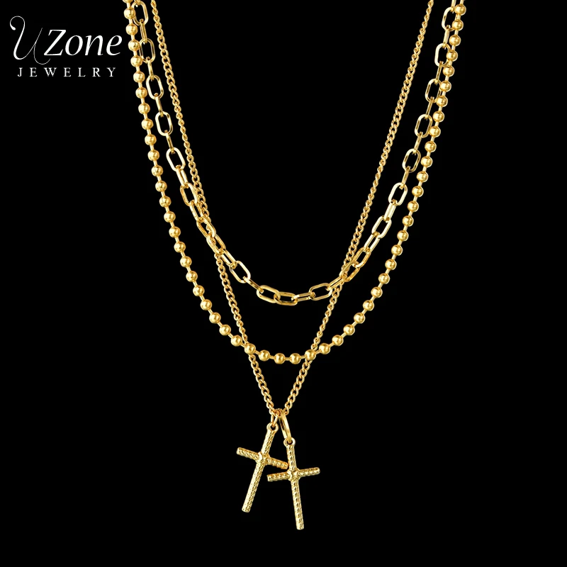 Женское и мужское винтажное ожерелье с двойным крестом UZone вечерние многослойные