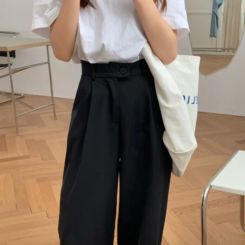 

Wide Leg Pants Women Fashion High Waist Artistic All-match Vintage Pure Khaki Casual Mopping Trousers Drape Mujer Slacks Cozy