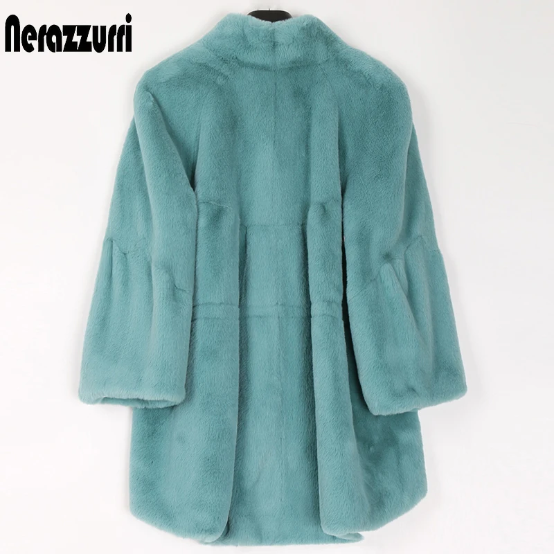 

Nerazzurri Fluffy loose faux fur coat women flare raglan sleeve Plus size furry jacket 2020 fashion autumn winter women clothes