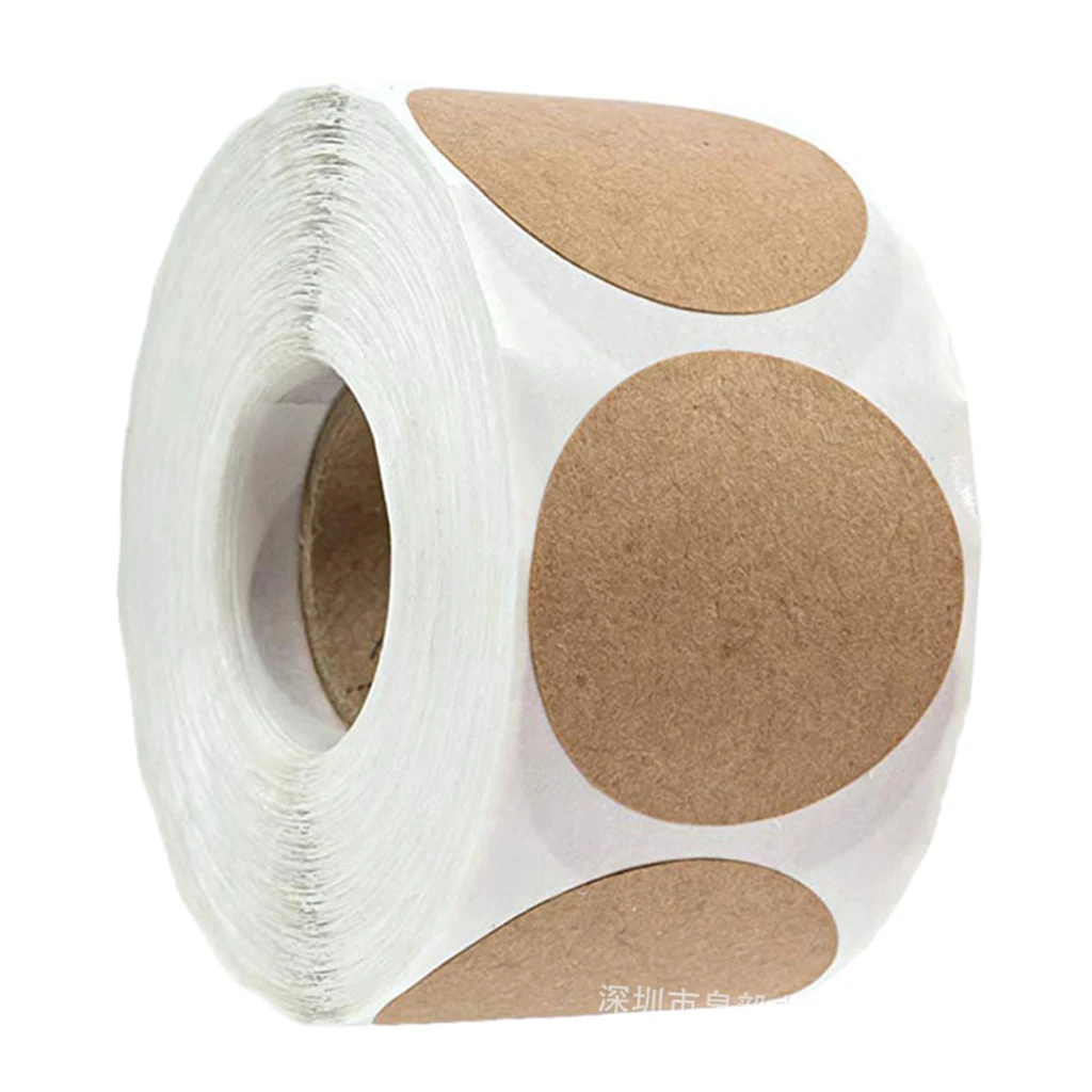 

1 Roll Natural Circle Kraft Paper Dots Labels , Round Brown Adhesive Stickers