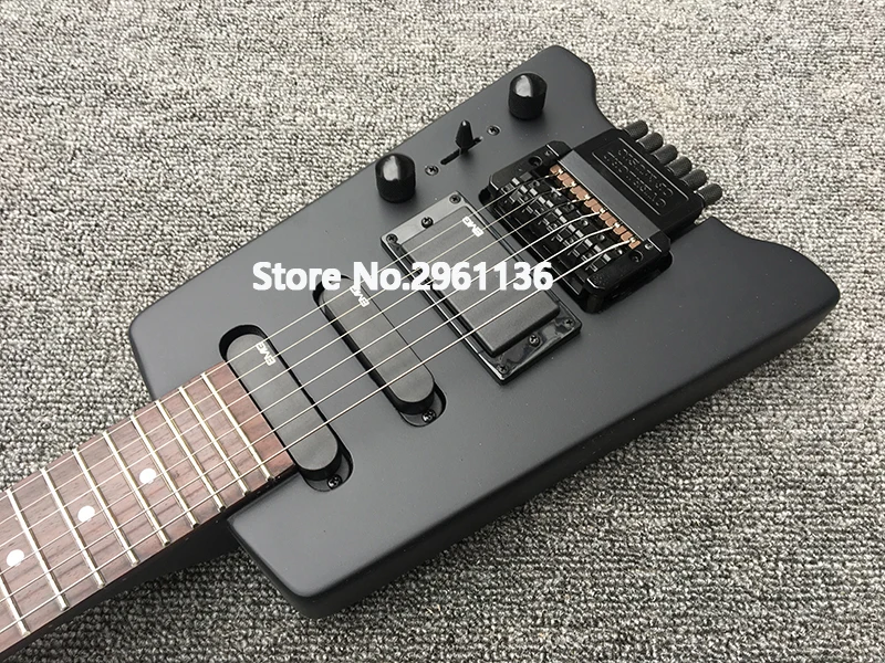 2019 hohe qualität 31 zoll kopflose elektrische gitarre schwarz matt farbe ahorn gitarre kopf und mahagoni körper kostenloser versand free