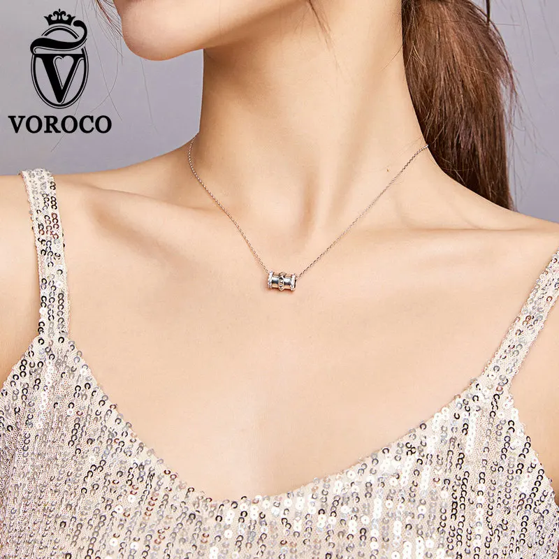 VOROCO 925 Sterling Silver Cool Small Waist Charm Pendant Necklaces for Women New Fashion Jewely Chokers Fine Jewelry | Украшения и