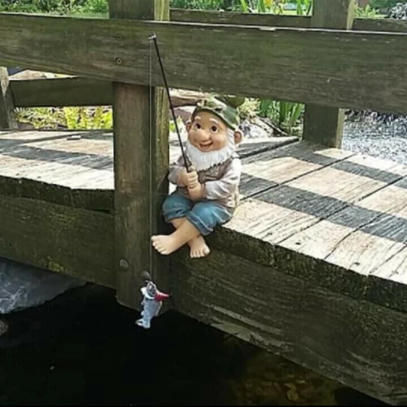 

The Fishing Gnome Sitter Garden Gnome Statue Cute Gift Outdoor Decoration J8