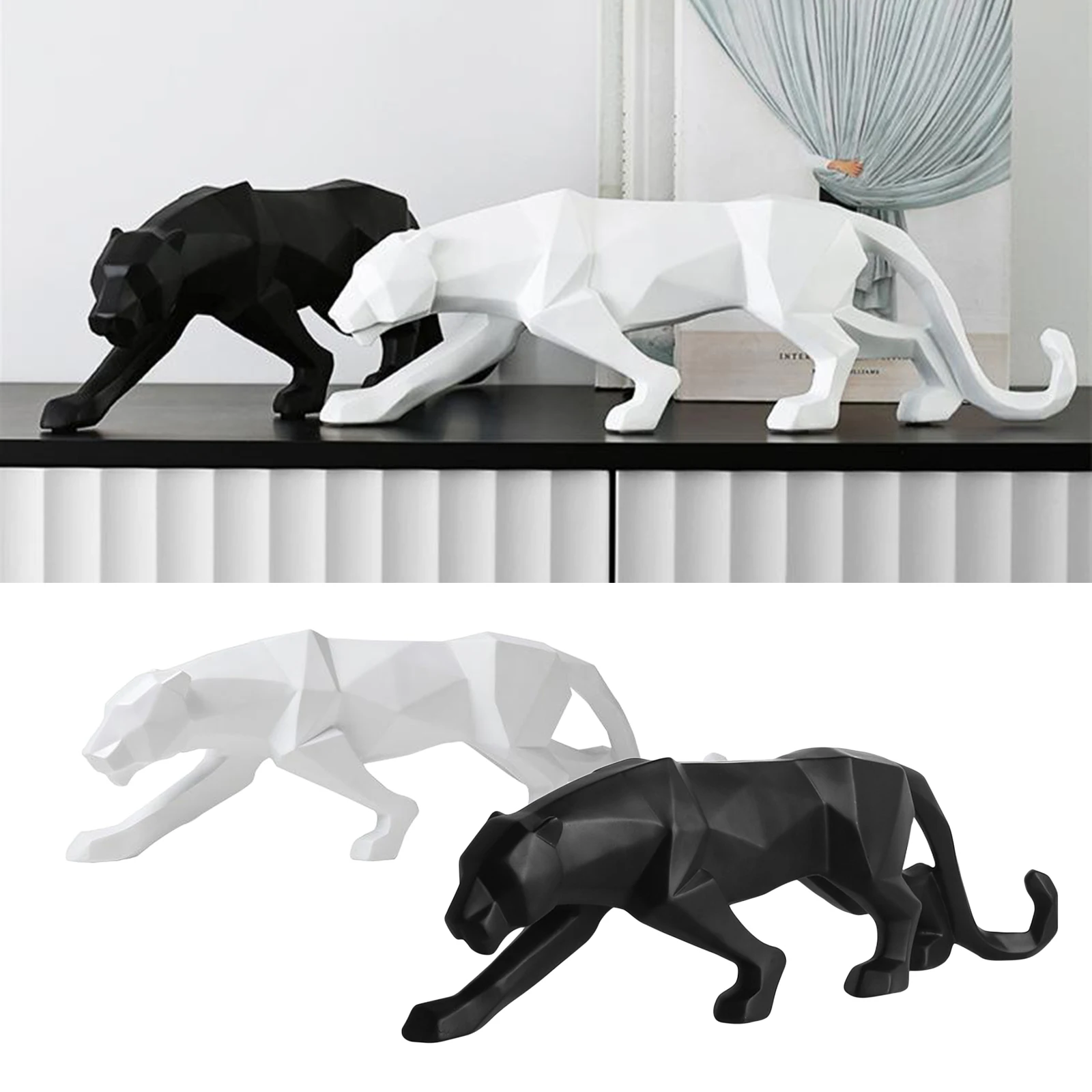 

Leopard Sculpture Figurine Crafts Home Office Decor Geometric Resin Wildlife