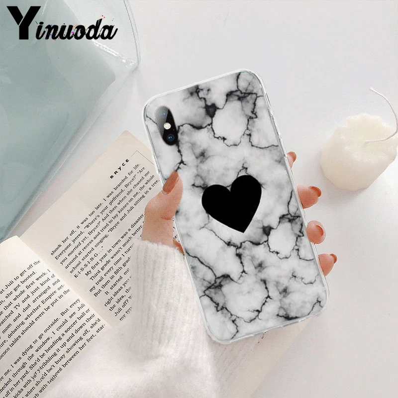 Защитный чехол Yinuoda в полоску с сердечками золотистыми розовыми и мраморными