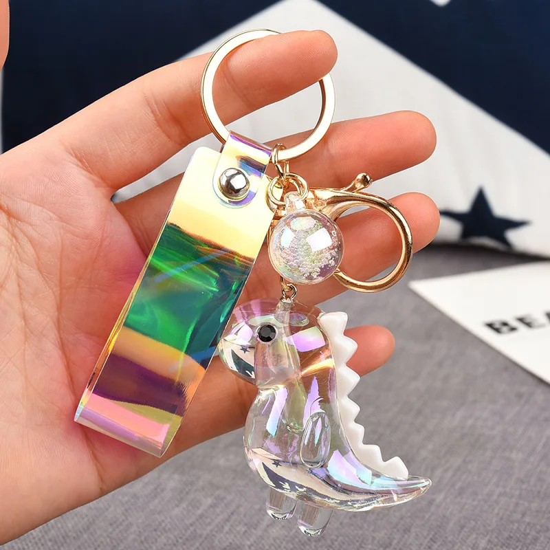 

(Free Shipping) New Trend Colorful Electroplating Acrylic Dinosaur Keychain Cartoon Doll Car Key Chain Bag Accessories Gift