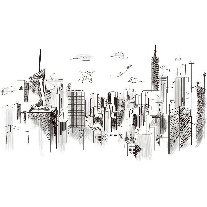 [SHIJUEHEZI] карандаш эскиз стиль Наклейка на стену с изображением самолёта DIY высокие