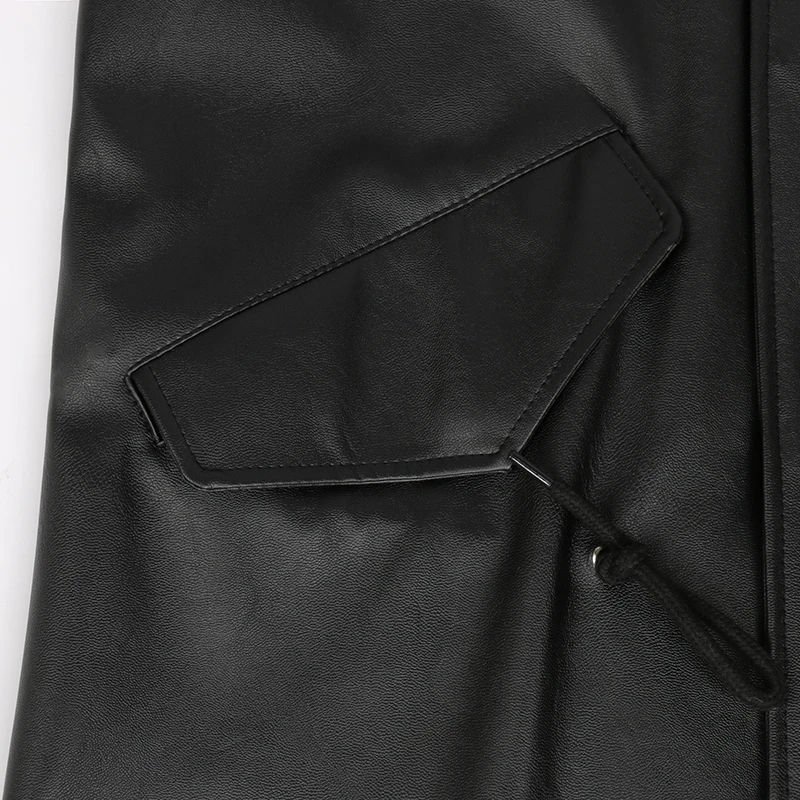 

Nerazzurri Autumn Long Black Waterproof Windbreaker with Hood Long Sleeve Zipper Drawstring Luxury Faux Leather Raincoat Fashion