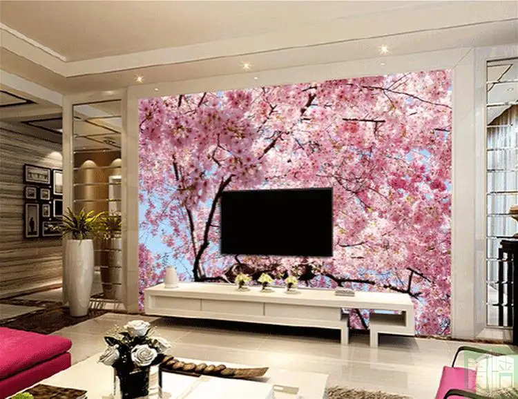 Обои в японском стиле с изображением японской сакуры HD tv фоновые Настенные обои модные Романтические нетканые большие фотообои на заказ