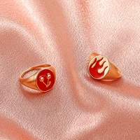 origin summer unique design cherry flame ring for women girls red color enamel gold metallic geometric index finger ring jewelry