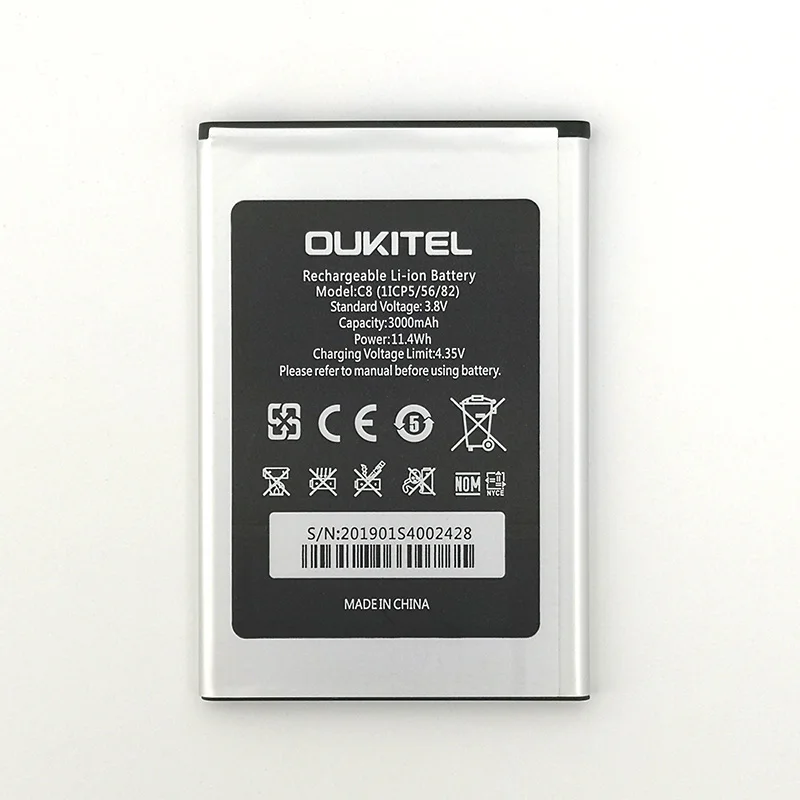 100% реальный 5 шт. 2000 мАч C8 (1ICP5/56/82) аккумулятор для смартфона Oukitel дюйма