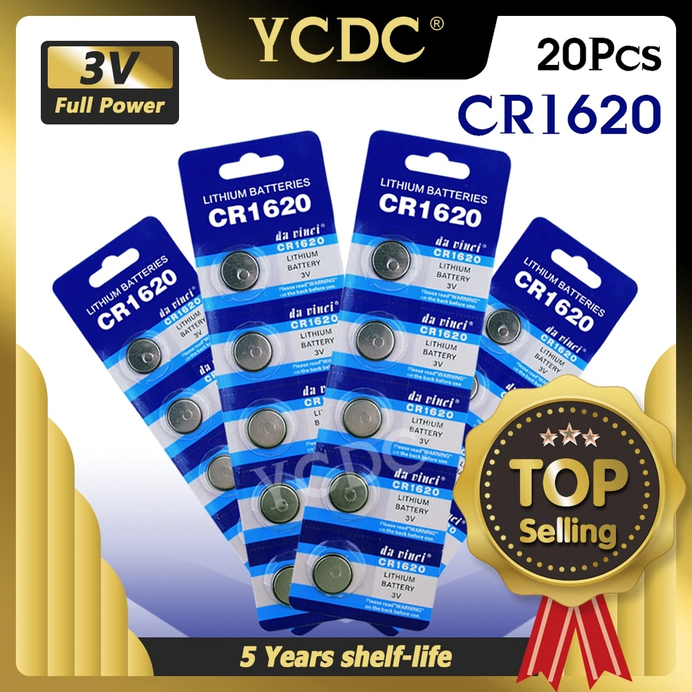 

YCDC 20шт долговечная оптовая торговля CR1620 1620 ECR1620 KCR1620 BR1620 Кнопочная батарея 3В вольт CR1620 литий-ионная монетная батарея