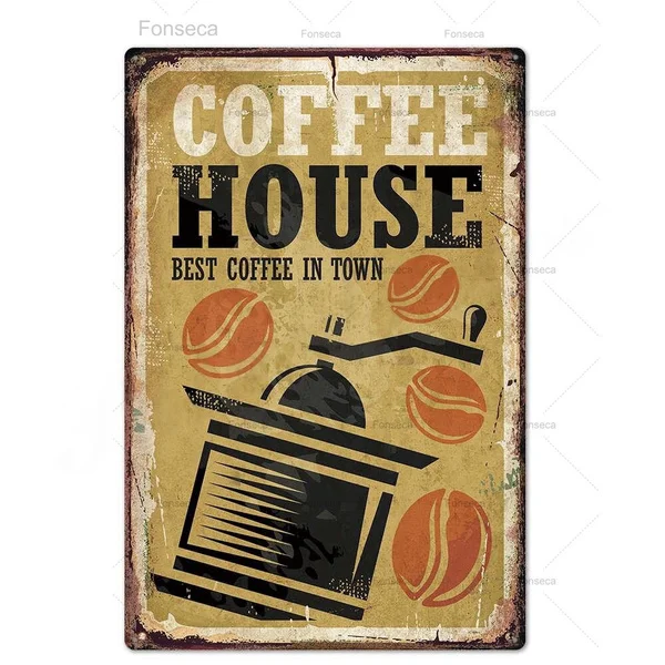 

Coffee Metal Sign Vintage Tin Sign Plaque Metal Vintage Wall Decor for Kitchen Coffee Bar Cafe Retro Metal Posters Iron Painting